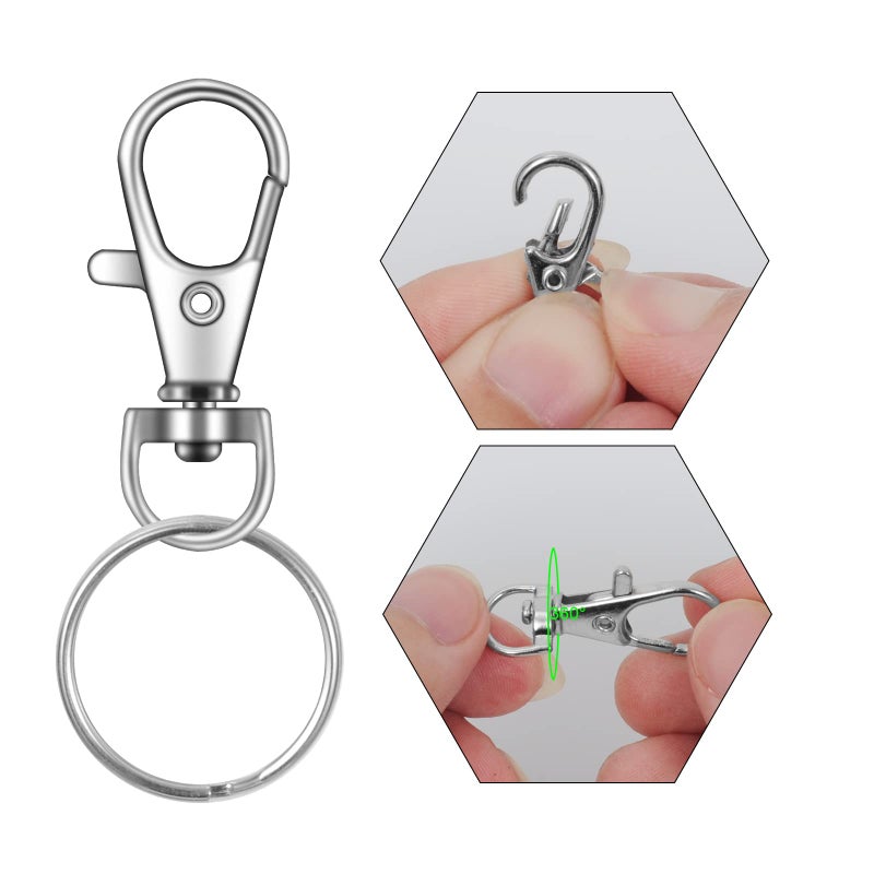DSUWAZU 104PCS Swivel Snap Hooks with Key Rings  Metal Lobster Claw Clasp  Keychain Rings for Crafts(Silver  1.37inch(36mm) - Image 3